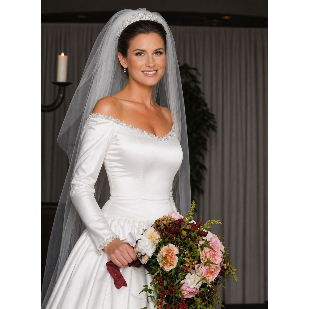 Lazaro Custom Couture Satin Wedding Gown with Signed Sketch Size 6‎